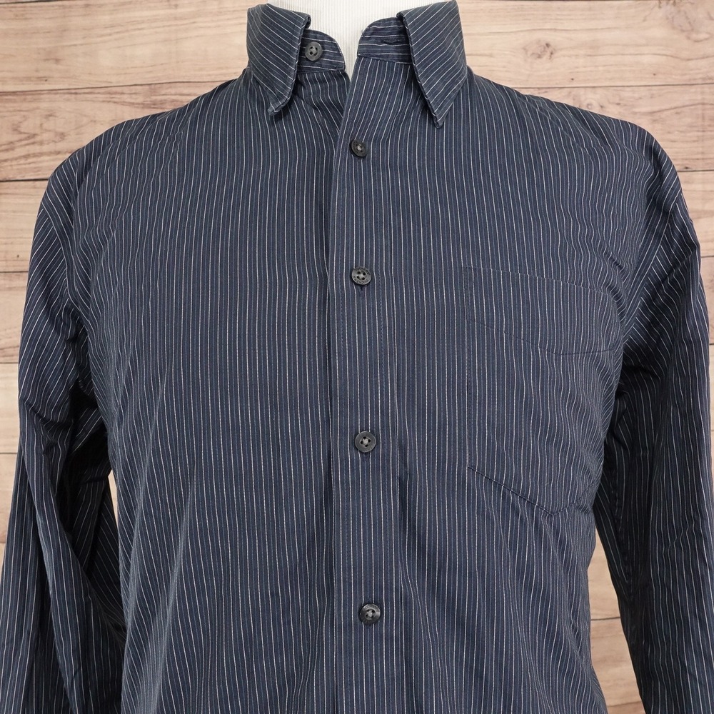 Dockers Shirt Mens L Blue Stripe Long Sleeve Button-Up Cotton Pocket Casual